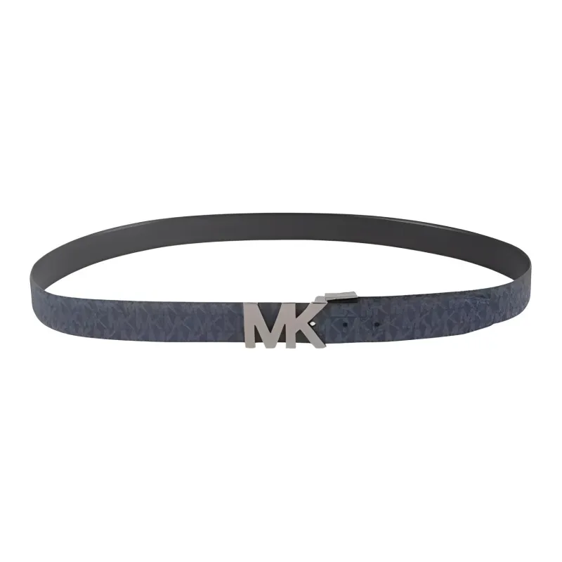 MICHAEL KORS Logo Emblem Smooth Buckle Leather Belts Men's Blue Width: 3CM-0
