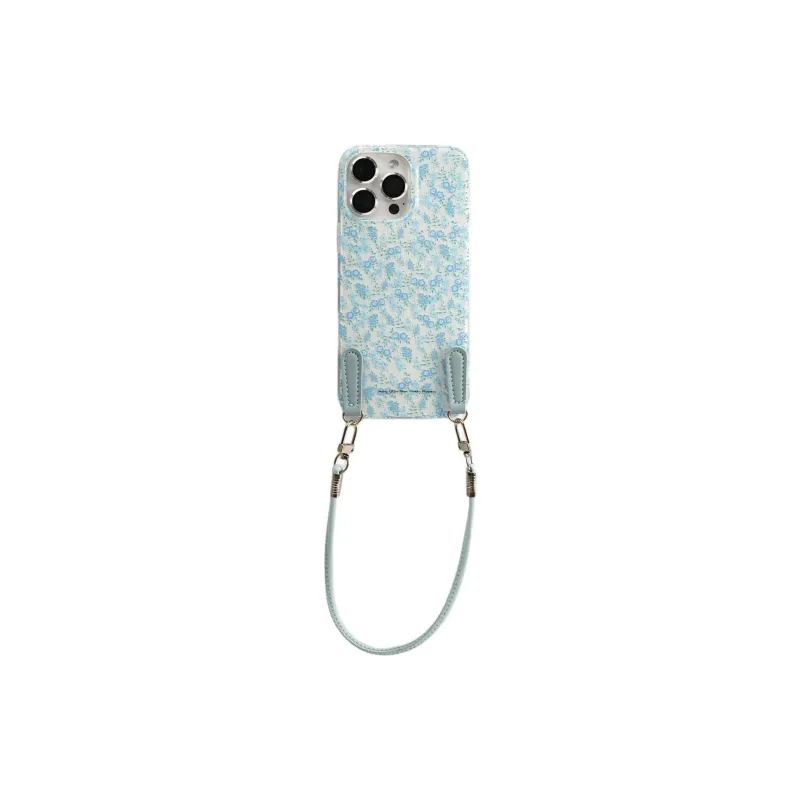 Sopi Acrylic Material All Over Blue Floral Lanyard Phone Cases Compatible With IPhone 16/15 Pro Max/Apple 13/14 Pro/Max-2