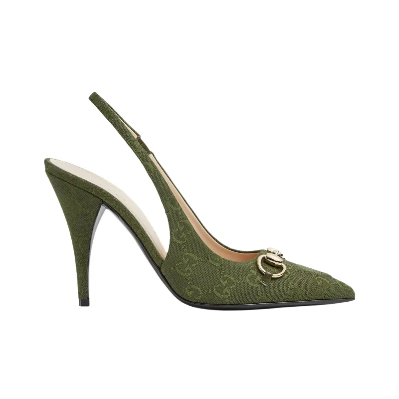 GUCCI Horsebit Slim Heel High Heels 8.5cm Women's Green-1