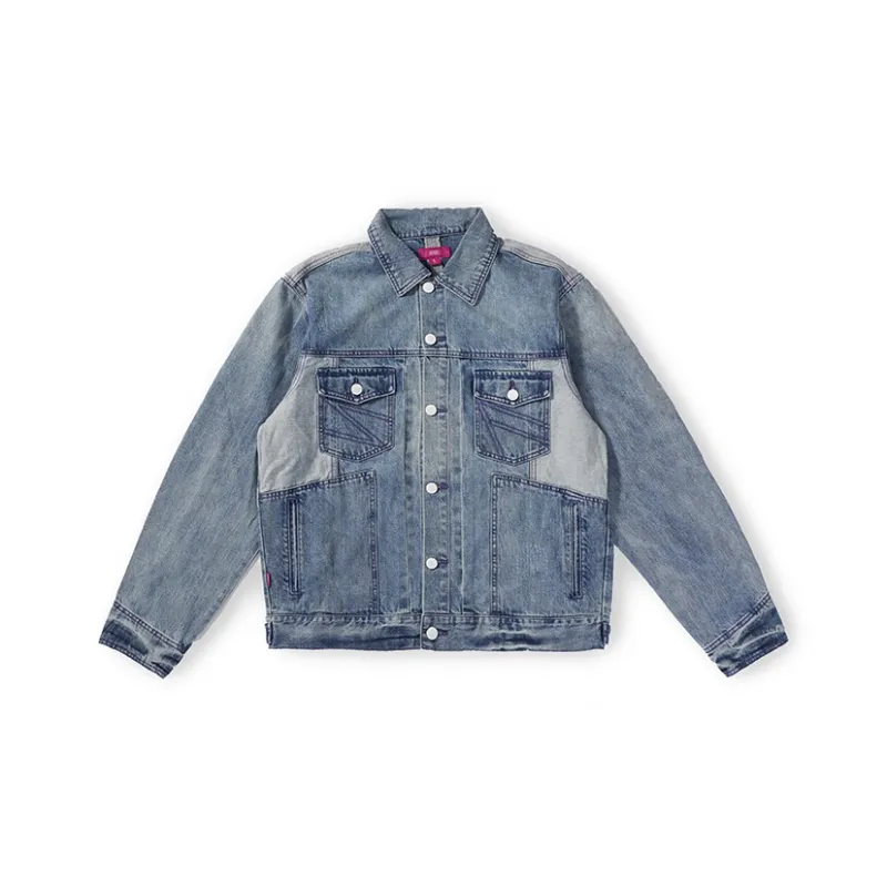 TEKABLU Loose Fit Denim Jacket Men's Denim Blue-0