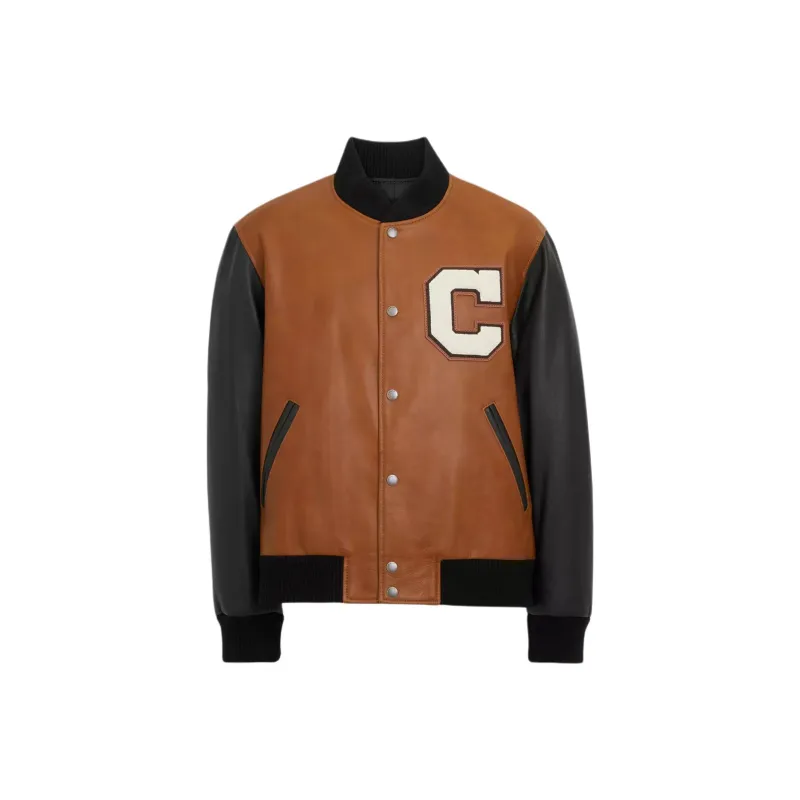 COACH Leather Varsity Jacket Jackets Coats Men's Brown-0