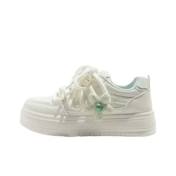 JimiXiong Lightweight Height Increasing Low Top Skateboard Shoes Women's White Green