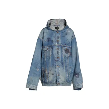 Balenciaga Women's Hooded Oversized Denim Jacket