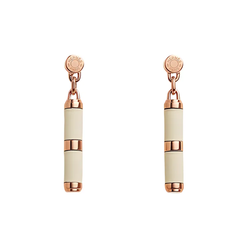 HERMES Charniere Earrings Women's Rose Gold/Cream White-0