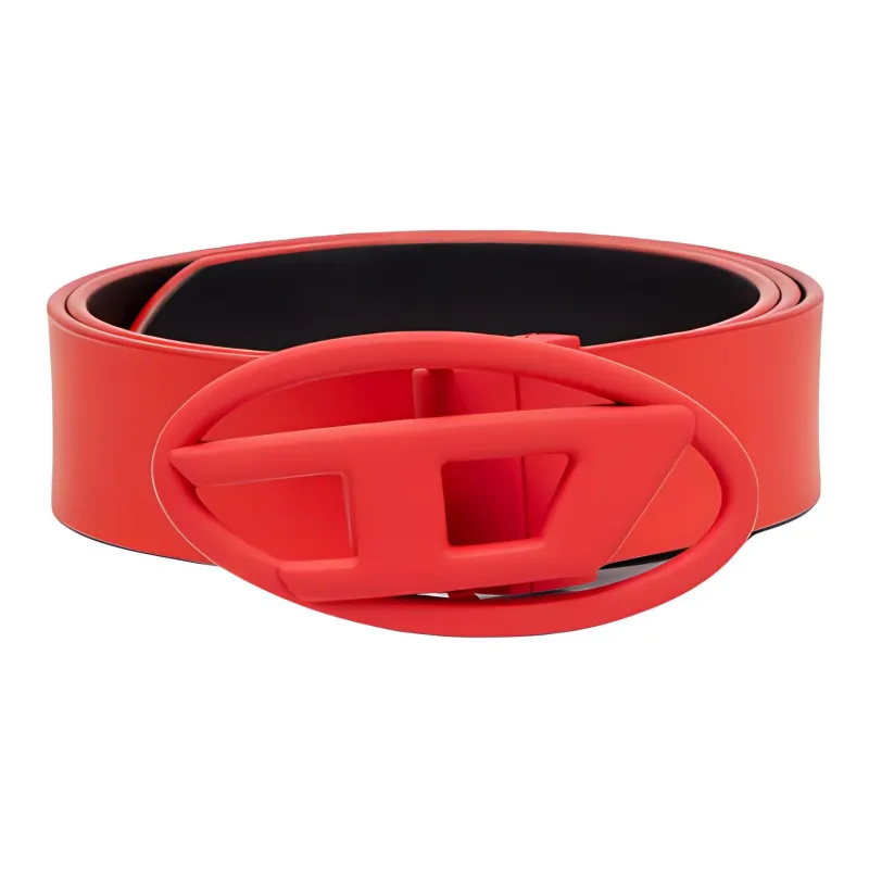 DIESEL Cow Leather, Rubber, Metal Leather Belts Women's Red 3cm-0