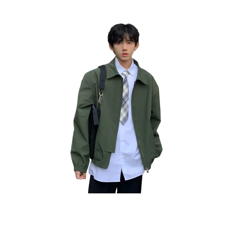Trendy Unlined Jacket Single Item Unisex Khaki Color-10