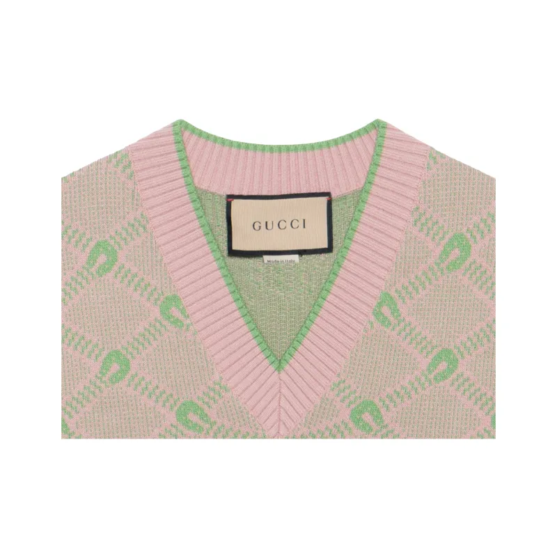 GUCCI Men Wool Cotton Jacquard Knit Vest Pink-8