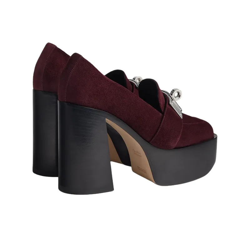 HERMES Escarpim Chunky Heel High Heels 11cm Women's Burgundy-3