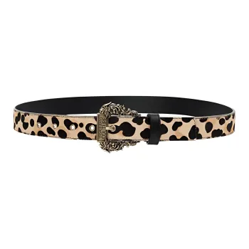 VERSACE Leopard Print Design Pin Buckle Leather Belts Women's Multicolor Width 3.5CM
