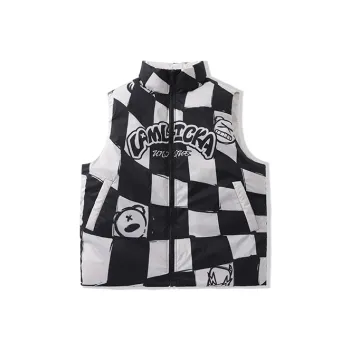 LAMLICKA Vests Unisex Black White Plaid