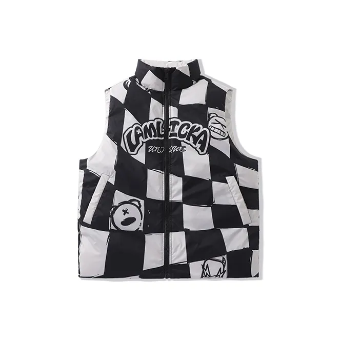 LAMLICKA Vests Unisex Black White Plaid-0