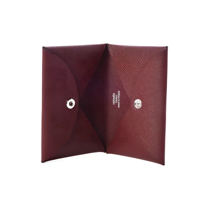 HERMES Calvi Duo Epsom Leather Card Holder Mini Women's 55 Rouge H Hermes Red-3