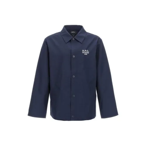 A.P.C Regis Logo Embroidered Straight Hem Shirt Jacket