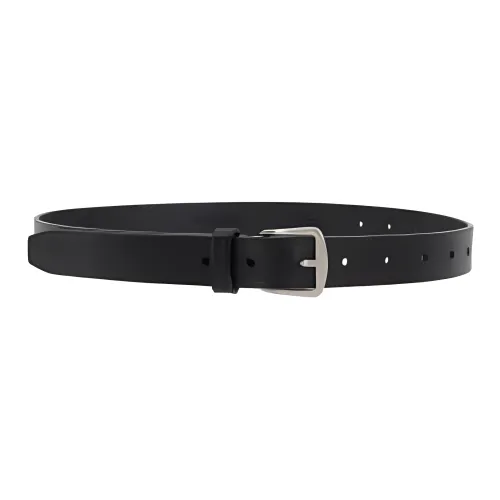 Ann Demeulemeester Curved Design Pin Buckle Calfskin Leather Belts Women's Black 2.5CM