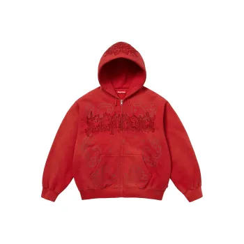 Supreme Leather Applique Zip Up Hooded Sweatshirt