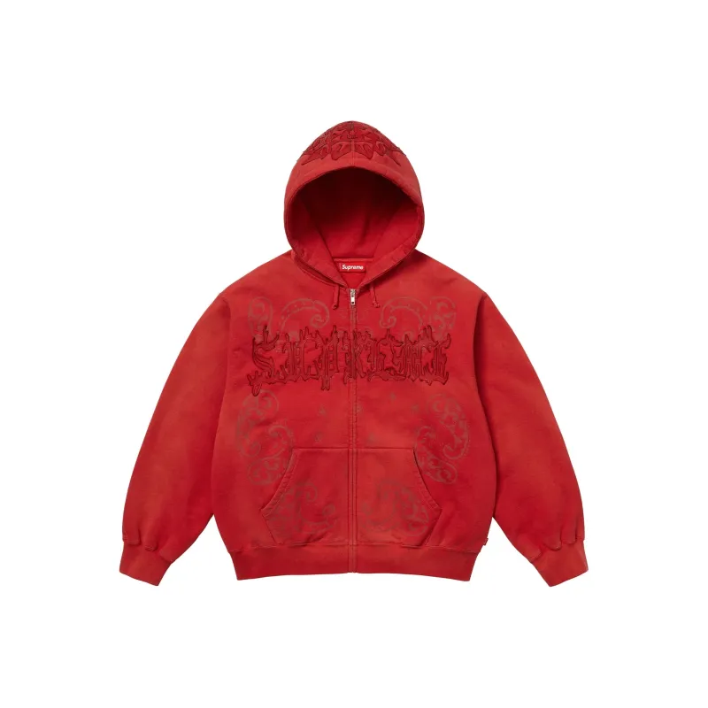 Supreme Leather Applique Zip Up Hooded Sweatshirt-0