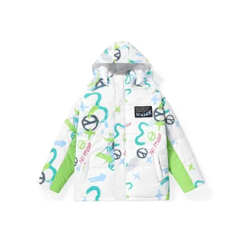 GENANX Letter Stand Collar Loose Fit Puffer Jacket Unisex White Green