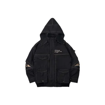 WOOKONG Loose Fit Thickened Denim Jacket Men's Black