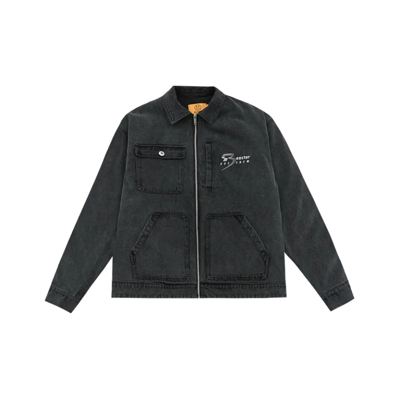 BEASTER Loose Fit Moderate Denim Jacket Unisex Denim Black-0
