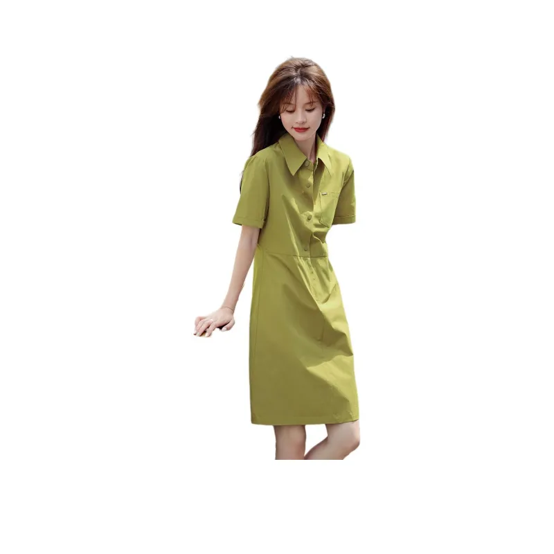 Mo Han Yi Mei Short Sleeved Dress Women's Yellow Green-1