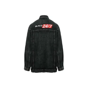 Balenciaga Denim Jacket Loose Fit Style Men's Black Gray Color