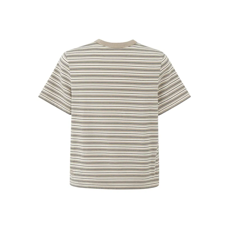 EVISTUB Tee Short Sleeved T Shirts Women's Khaki Brown Stripes-1