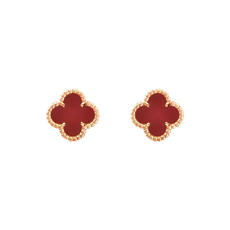 Van Cleef & Arpels Alhambra Four Leaf Lucky Series 18K Rose Gold Stud Earrings Women's Red-1