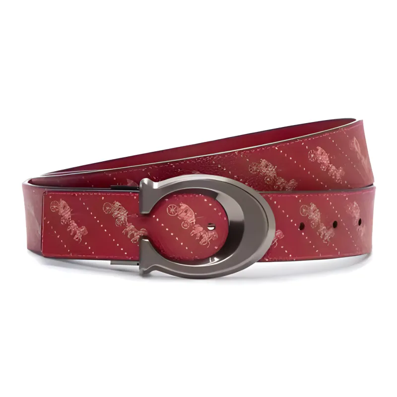 COACH Carriage Patterned Print Leather Belts Men's Red Width: 3.8CM-2