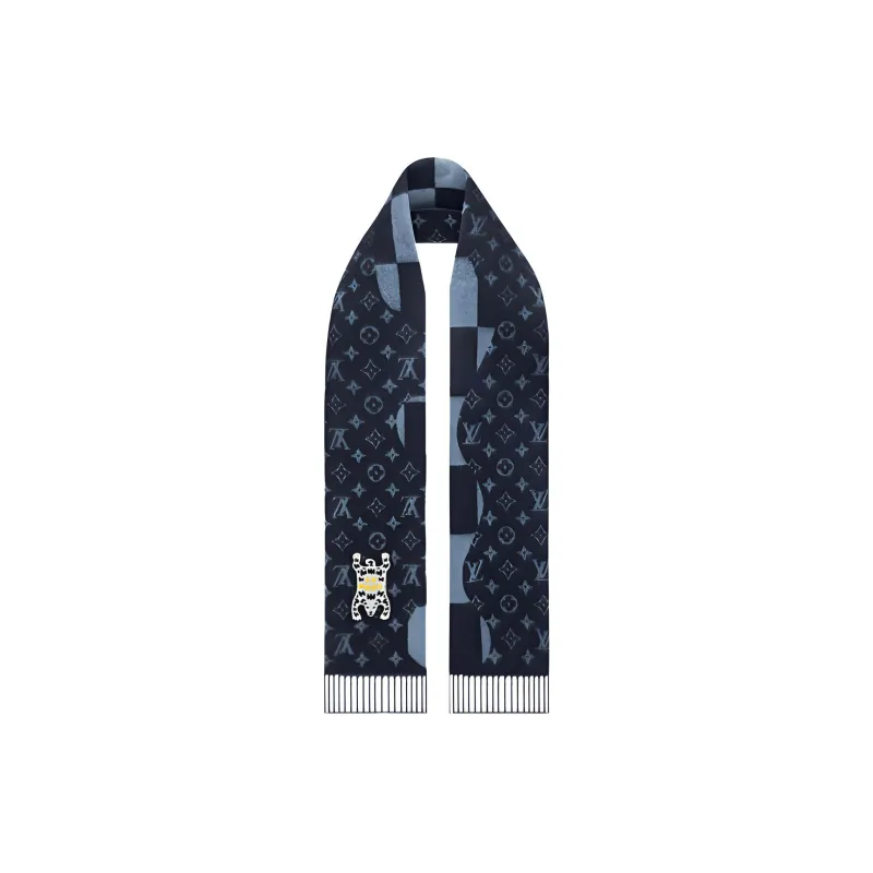 LOUIS VUITTON Cashmere Knit Scarves Men's Black Blue-1