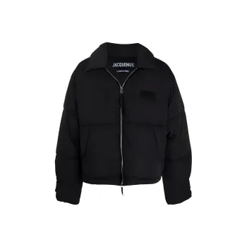 Jacquemus Solid Color Hooded Down Jacket Men's Black