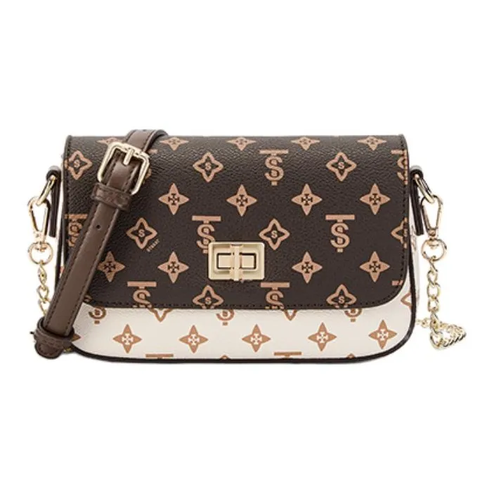 ST&SAT PVC With Synthetic Leather Shoulder Bag, Crossbody Bag, Small Square Bag Regular Women's Coffee/Ecru-1