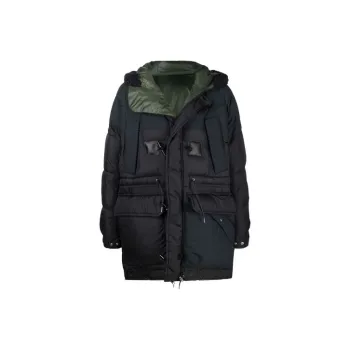 Sacai FW21 Colorblock Hooded Mid-Length Down Jacket Men's Black
