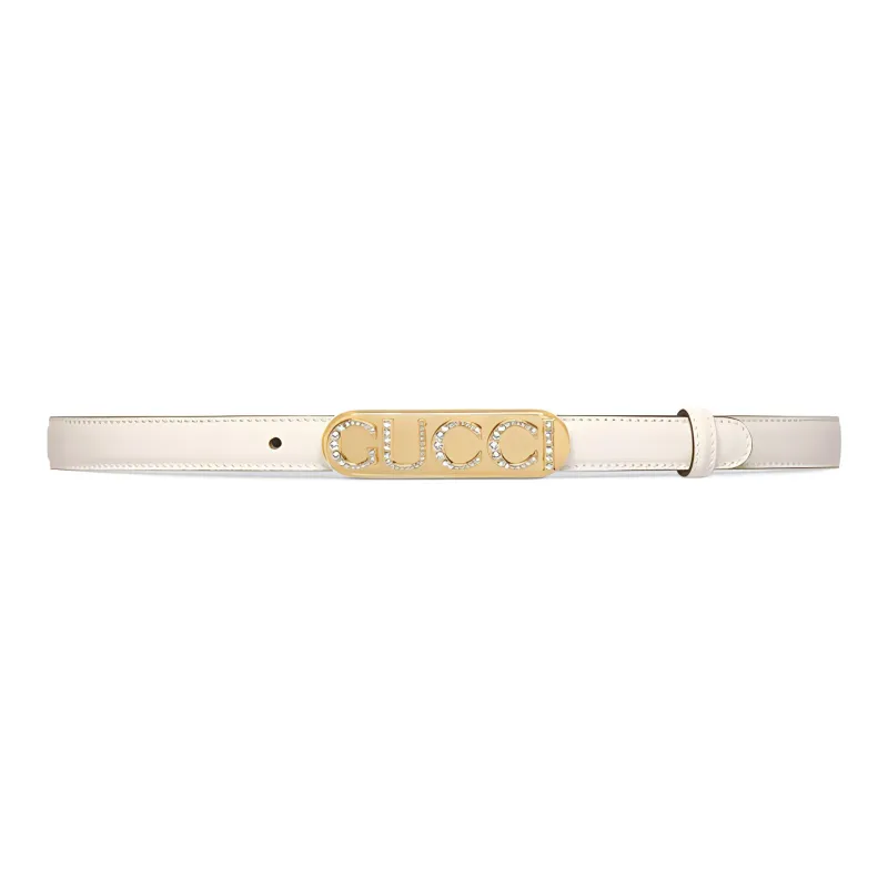 GUCCI Letter Cut-Out Smooth Buckle Leather Leather Belts Women's White 2cm-0