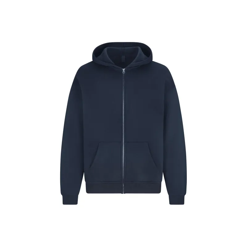 SKIMS SS25 FLEECE LOUNGE MENS RELAXED ZIP UP HOODIE Sweatshirt Men's NAVY/Marine Blue-0