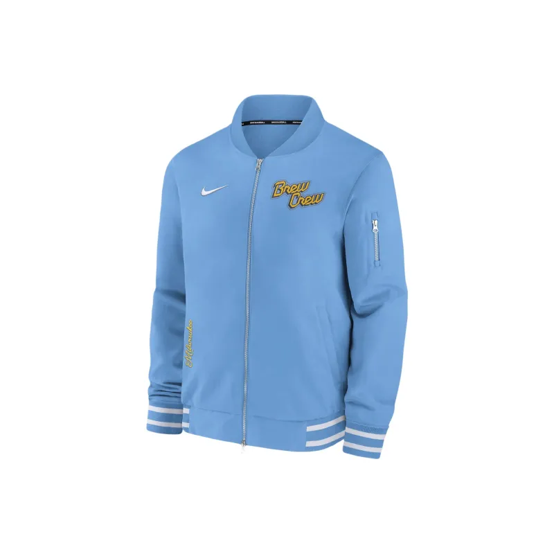 Nike Milwaukee Brewers Authentic Collection City Connect Game Time Men's Nike Mlb Full Zip Bomber Jacket-0