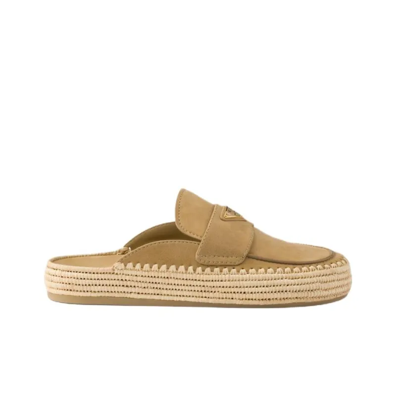 PRADA Slip Resistant Closed Toe Slippers Women's Brown-1