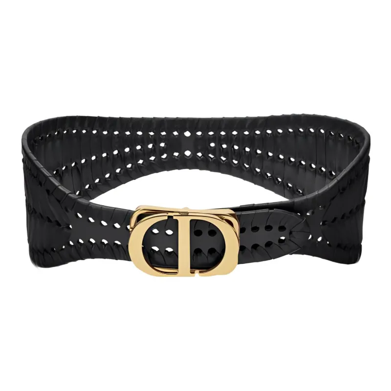 DIOR Letter Logo Smooth Buckle Leather Belts Women's Black 4CM-0