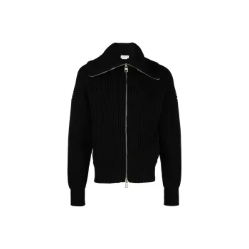 Alexander McQueen Ribbed Knit Zip Up Cardigan
