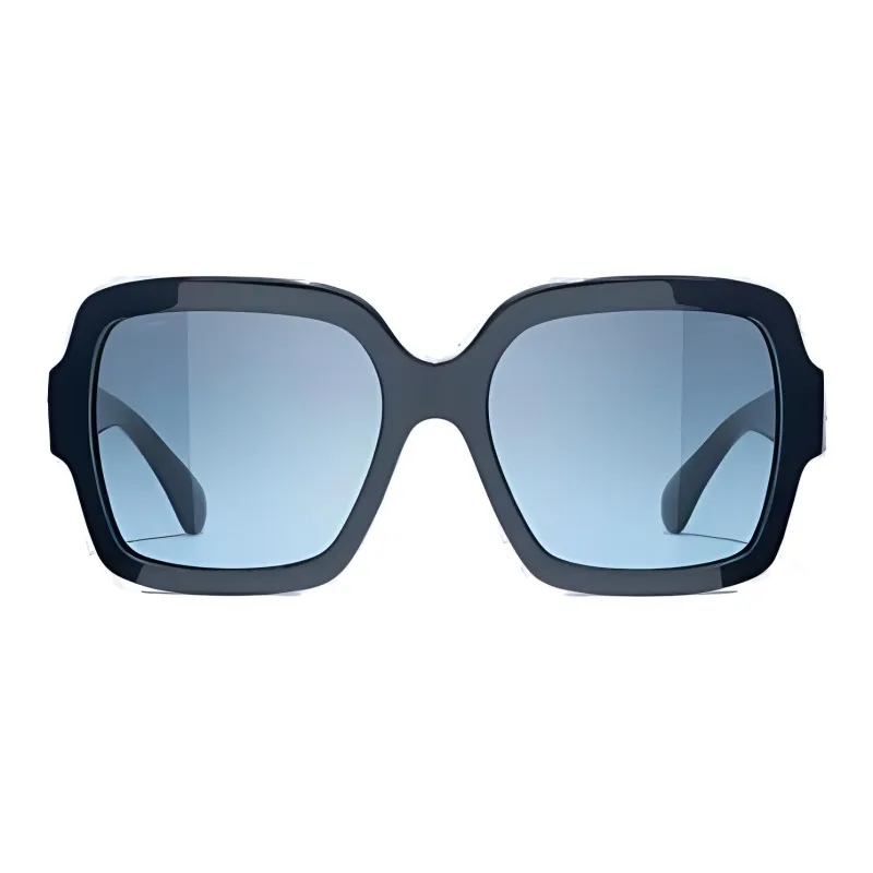 CHANEL Acetate Square Sunglasses Women's Blue-1