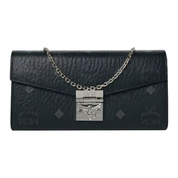 MCM Visetos Coated Canvas With Nappa Leather Trim Wallet, Crossbody Bag, Shoulder Bag Tubas Women's Black