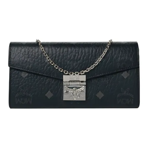 MCM Visetos Coated Canvas With Nappa Leather Trim Wallet, Crossbody Bag, Shoulder Bag Tubas Women's Black