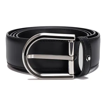 MONTBLANC Logo Emblem Pin Buckle Leather Belts Men's Black Width: 3.5cm