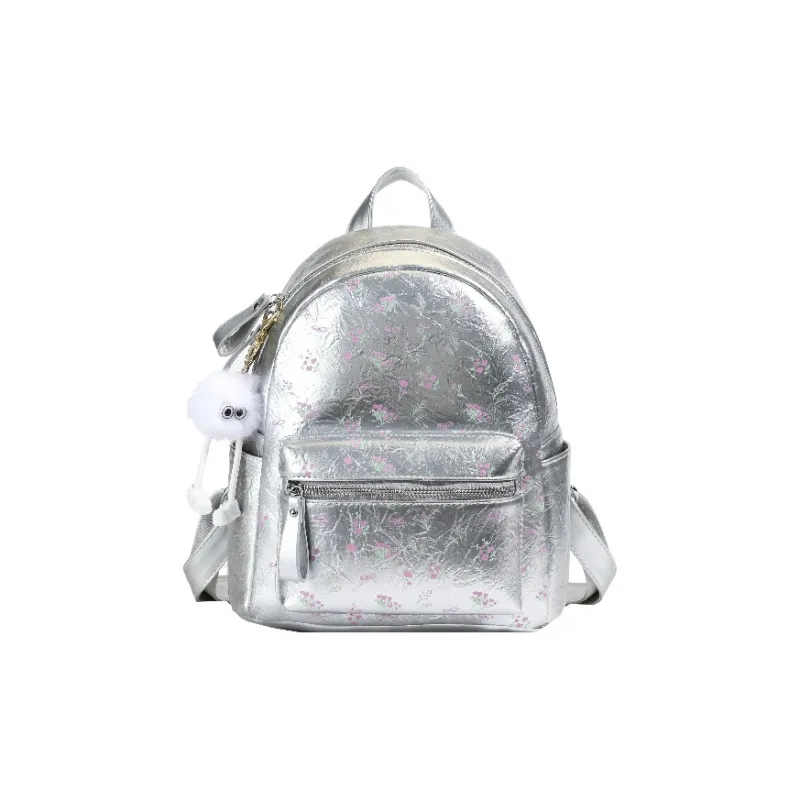 Single Warehouse PU Backpack Women's White/Silver/Black-8