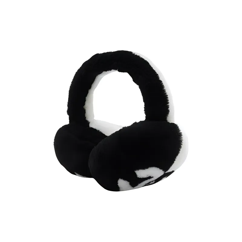 CHANEL Double-Sided Shearling And Lambskin Earmuffs Unisex Black/White-3