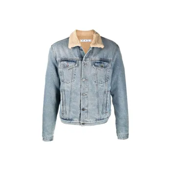 OFF WHITE Contrast Collar Faux Sherling Denim Jacket