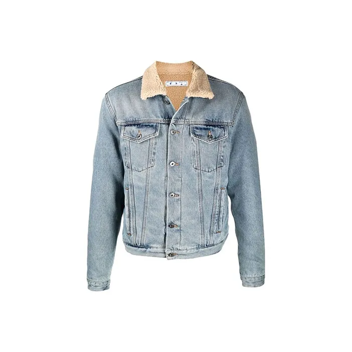 OFF WHITE Contrast Collar Faux Sherling Denim Jacket-0