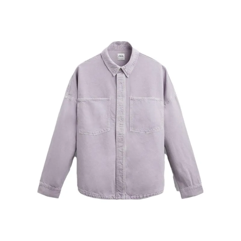 ZARA Denim Jackets Men Earth Gray Fuchsia-0