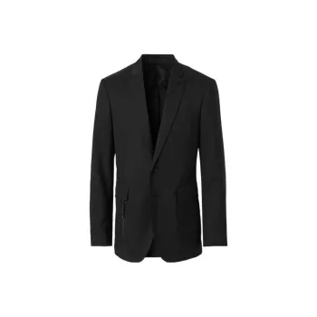 Burberry Slim Fit Zip Detail Wool Tailored Jacket