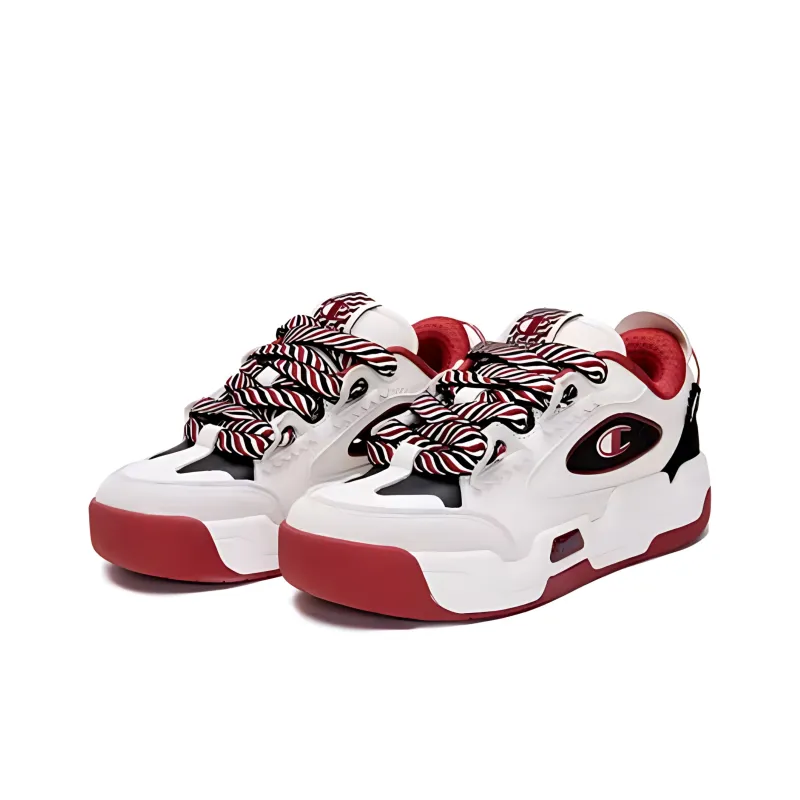 Champion Valve V2 Puffy Shoes Slip Resistant Cushioning Low Top Skateboard Shoes Unisex Red-1