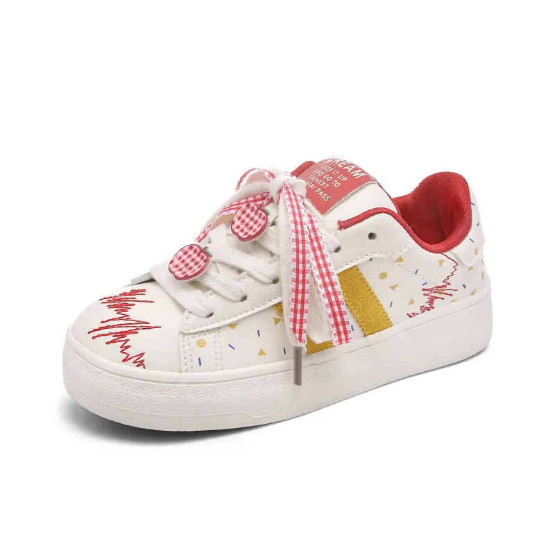Lovely You Wear resistant And Lightweight Low Top Skateboard Shoes Women's Red Yellow-1